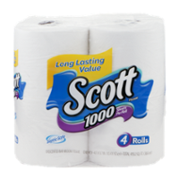 Scott Bath Tissue 1000 Sheets 1-Ply Unscented 4CT PKG