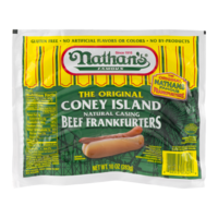 Nathan's Original Coney Island Beef Franks Natural Casing 5CT Hot Dogs 10oz PKG product image