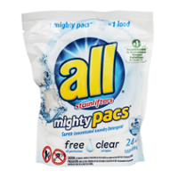 All Mighty Pacs 4x Concentrated Laundry Detergent Free & Clear 22 Pack